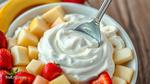 Mixing Creamy Dip with Fresh Fruit