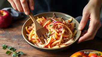 Mixing Apple Slaw with Tangy Dressing