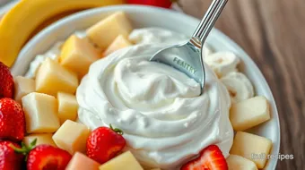 Mixing Creamy Dip with Fresh Fruit