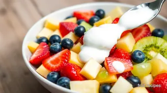 Mixing Fresh Fruit in Creamy Yogurt Dressing