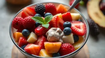 Mixing Fruit Salad with Creamy Cocoa Delight