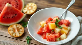 Mixing Fruit Salad with Watermelon & Pineapple